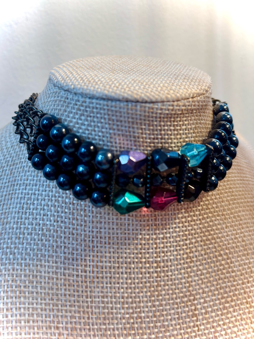 Vintage Jewel Tone Romantic Goth Beaded Choker Necklace Heirloom - Picture 11 of 15